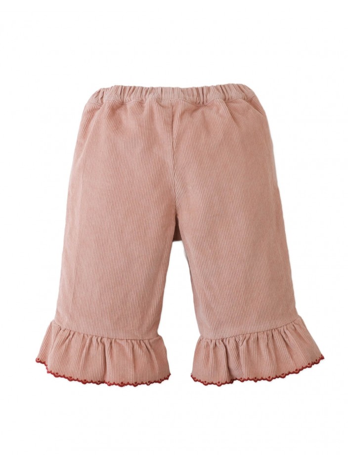 Baby Bessie Pants with Scallop- Embroidered Hem, Ruffles, and Hand- Embroidered Velvet Heart Plushie