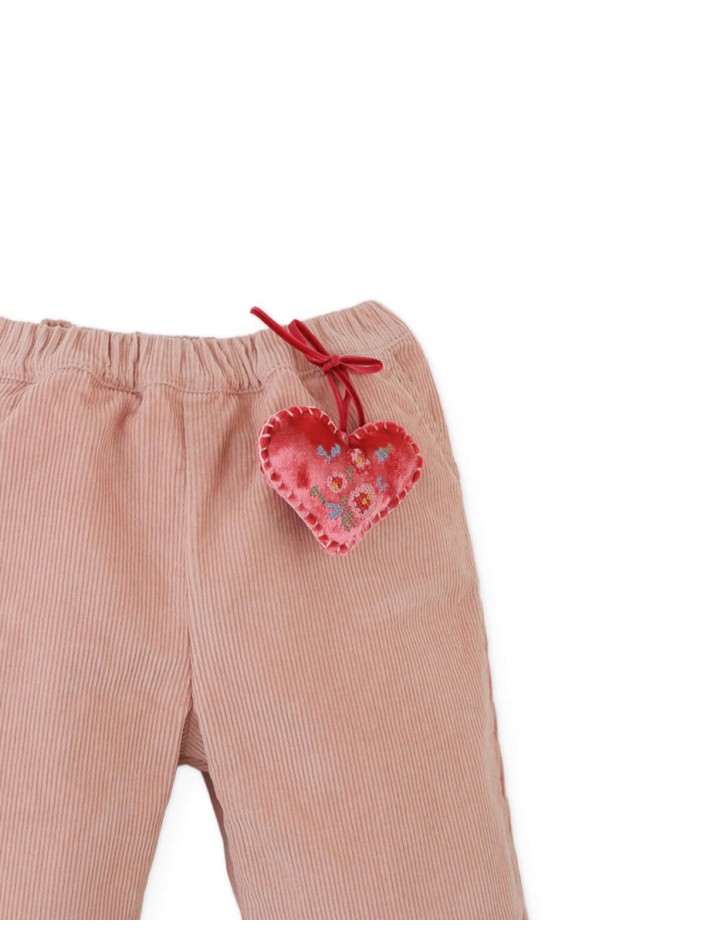 Baby Bessie Pants with Scallop- Embroidered Hem, Ruffles, and Hand- Embroidered Velvet Heart Plushie