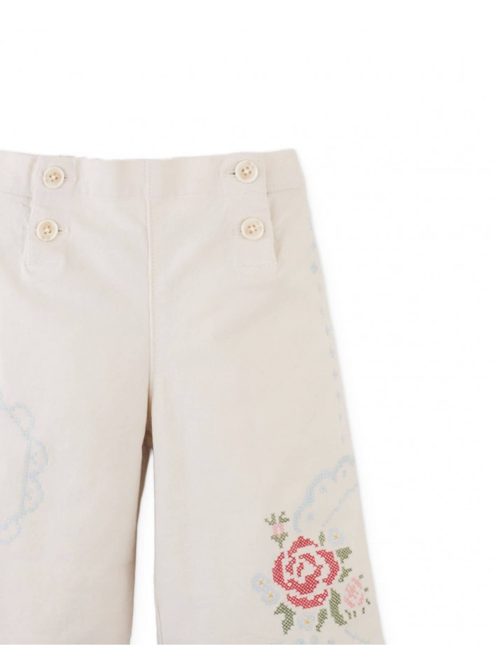 Baby Ferne Sailor-Cut Pants with Cross-Stitch Embroidery