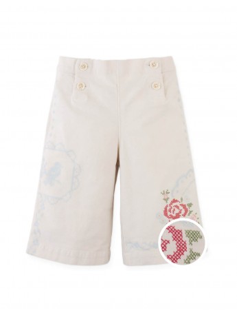 Baby Ferne Sailor-Cut Pants with Cross-Stitch Embroidery