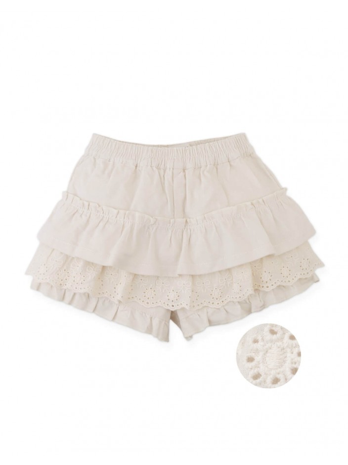 Baby Verena Tiered Ruffled Shorts with Embroidered Lace Trims