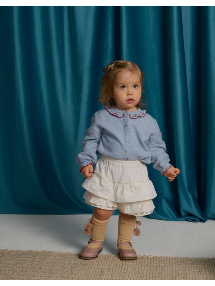 Baby Verena Tiered Ruffled Shorts with Embroidered Lace Trims