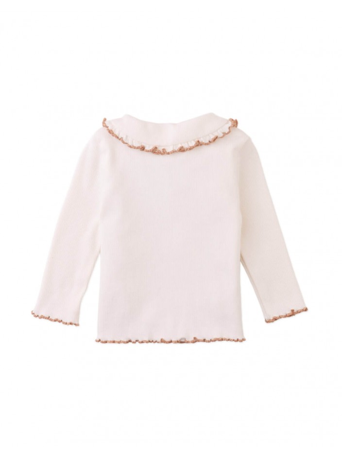 Baby Geraldine Ribbed Tee with Collar and Embroidered Love Appliqué