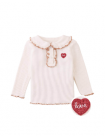 Baby Geraldine Ribbed Tee with Collar and Embroidered Love Appliqué