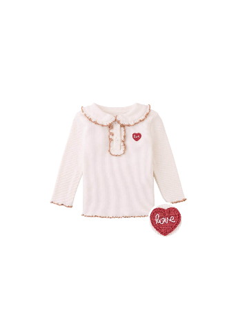 Baby Geraldine Ribbed Tee with Collar and Embroidered Love Appliqué