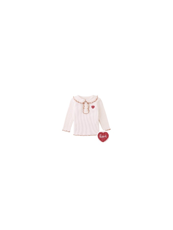 Baby Geraldine Ribbed Tee with Collar and Embroidered Love Appliqué