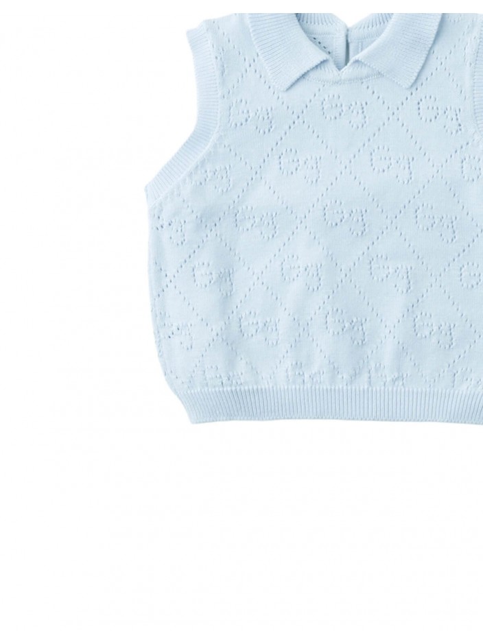 Baby Gianna Monogram Pointelle Knit Sleeveless Top