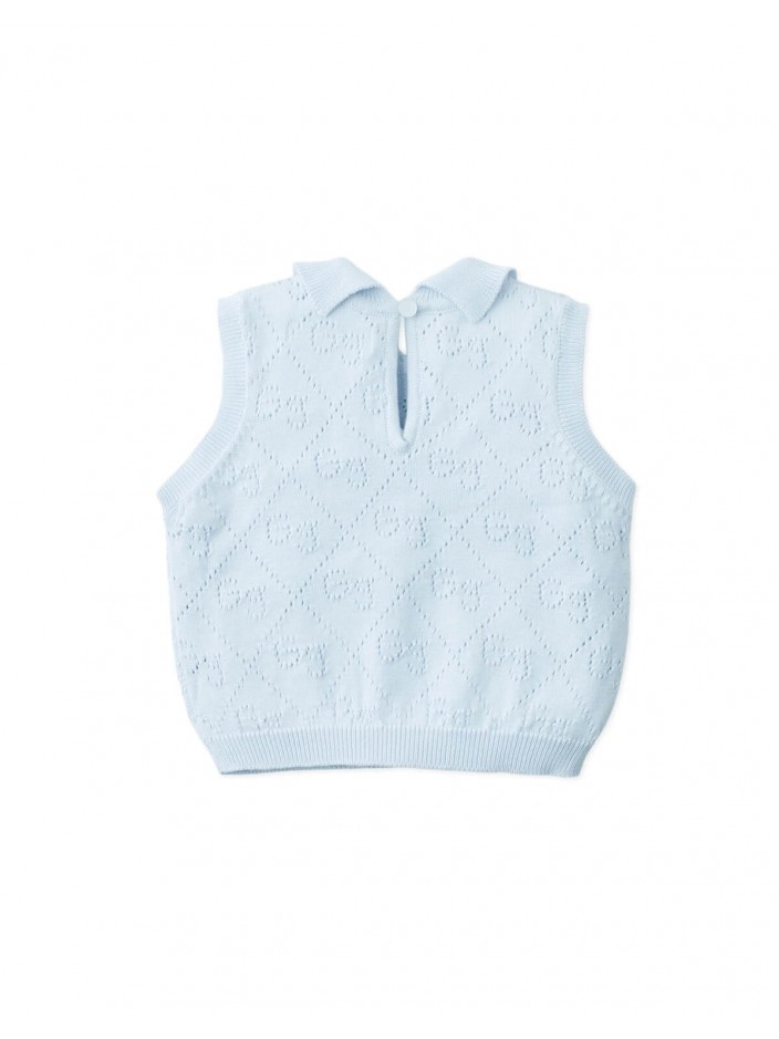 Baby Gianna Monogram Pointelle Knit Sleeveless Top