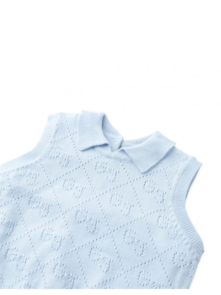 Baby Gianna Monogram Pointelle Knit Sleeveless Top
