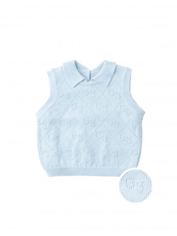 Baby Gianna Monogram Pointelle Knit Sleeveless Top