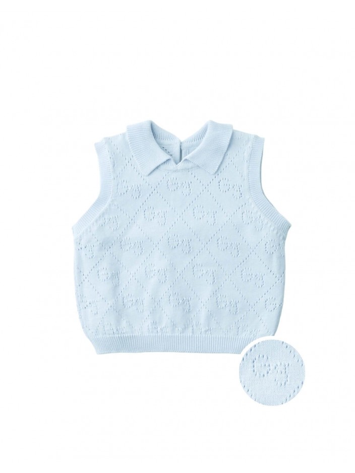 Baby Gianna Monogram Pointelle Knit Sleeveless Top
