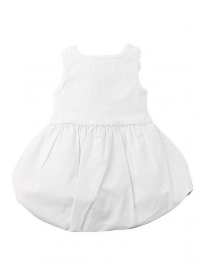Baby Oriana Bubble Dress with Ribbed Bodice and Floral Appliqués