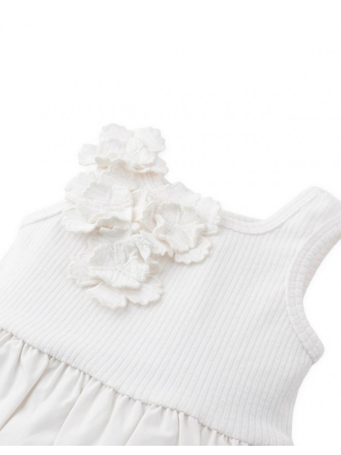 Baby Oriana Bubble Dress with Ribbed Bodice and Floral Appliqués