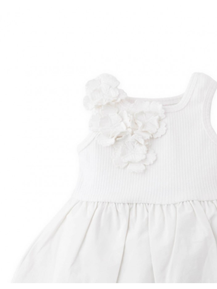 Baby Oriana Bubble Dress with Ribbed Bodice and Floral Appliqués