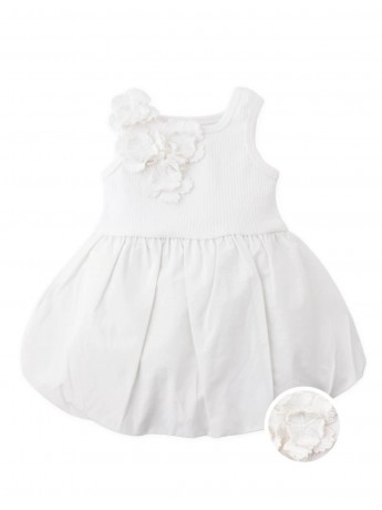 Baby Oriana Bubble Dress with Ribbed Bodice and Floral Appliqués