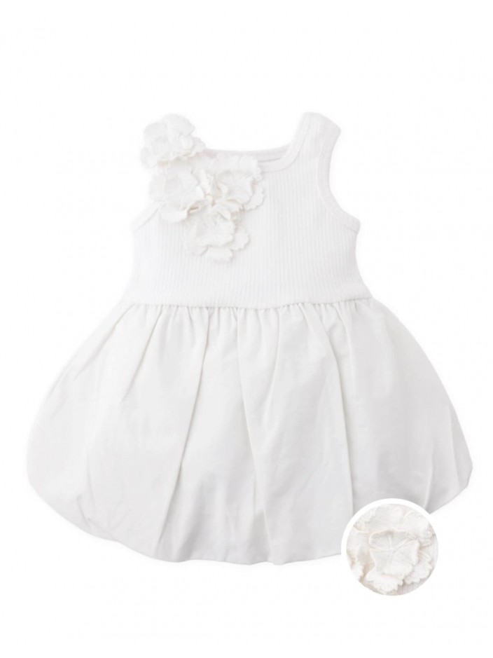 Baby Oriana Bubble Dress with Ribbed Bodice and Floral Appliqués