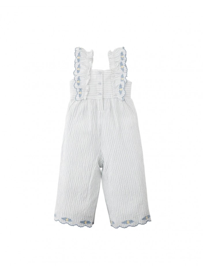 Baby Paloma Striped Ruffle Sleeve Jumpsuit with Scallop Embroidery
