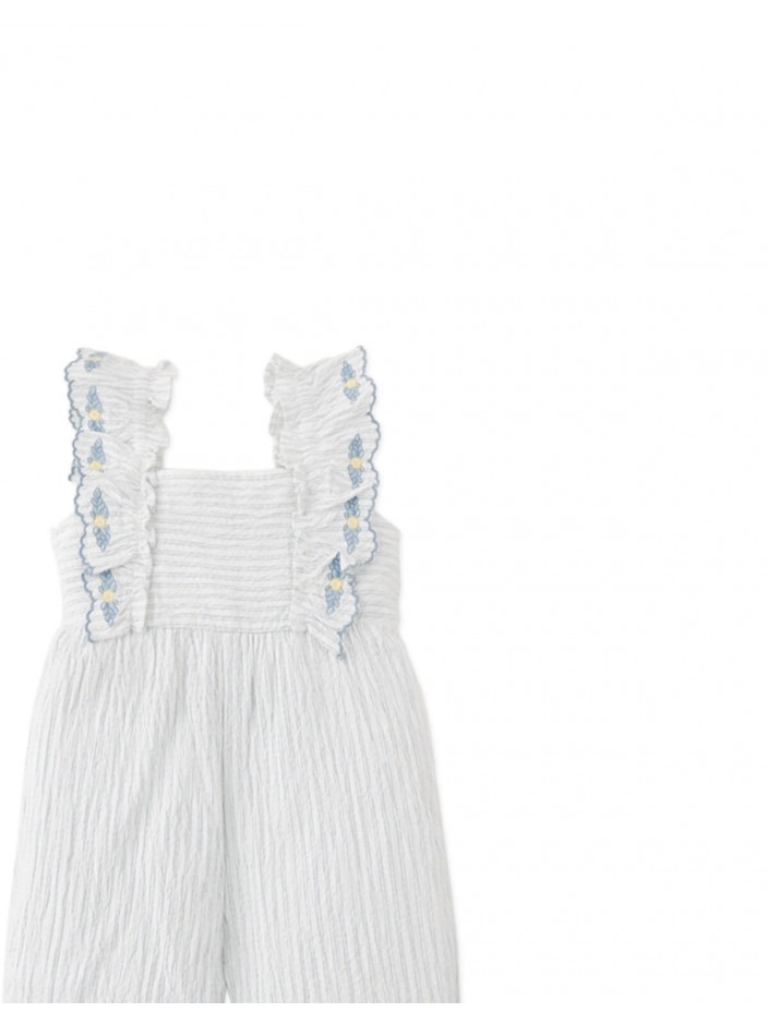 Baby Paloma Striped Ruffle Sleeve Jumpsuit with Scallop Embroidery