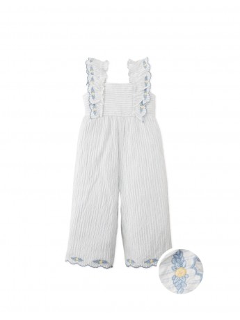 Baby Paloma Striped Ruffle Sleeve Jumpsuit with Scallop Embroidery