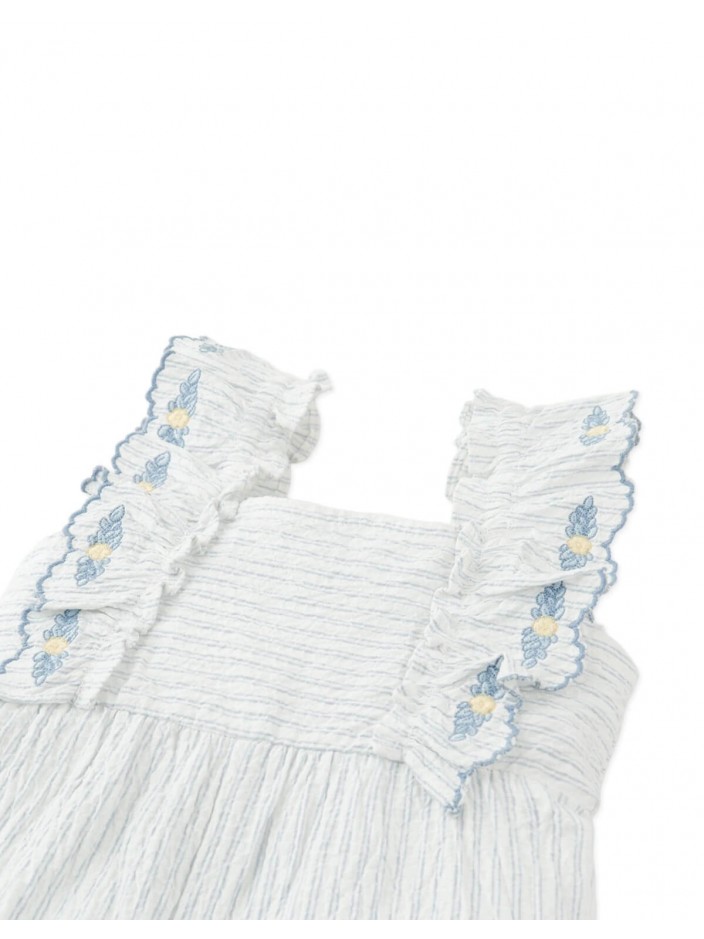Baby Paloma Striped Ruffle Sleeve Jumpsuit with Scallop Embroidery