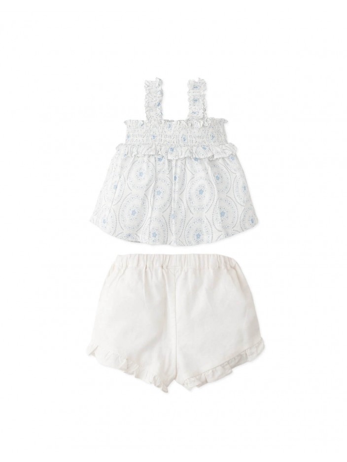 Baby Reverie Floral Smocked Blouse and Ruffled Shorts Set