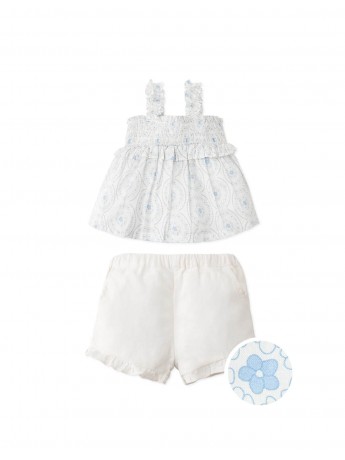Baby Reverie Floral Smocked Blouse and Ruffled Shorts Set