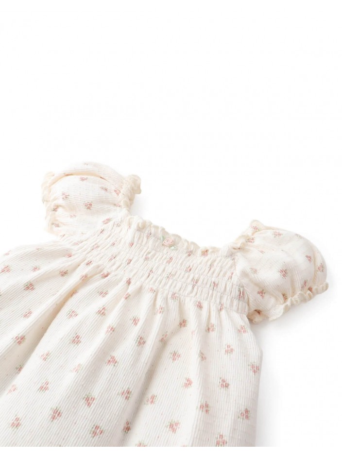 Baby Ianna Floral Smocked Dress with Puff Sleeves and Rosette Appliqué