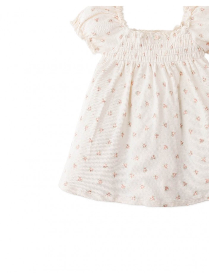Baby Ianna Floral Smocked Dress with Puff Sleeves and Rosette Appliqué