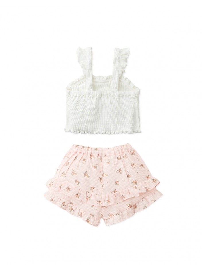 Baby Millie Pointelle Top and Floral Ruffle Shorts Set