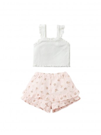 Baby Millie Pointelle Top and Floral Ruffle Shorts Set