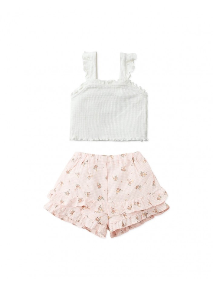 Baby Millie Pointelle Top and Floral Ruffle Shorts Set