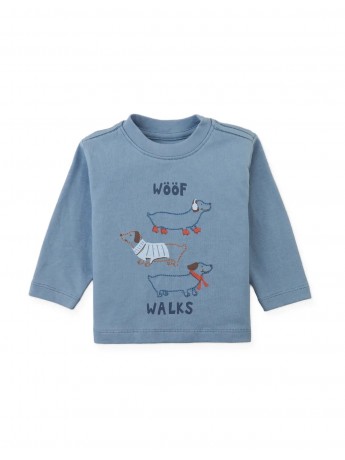 Baby Myron Graphic Tee with “Woof Walks” Graphic and Embroidered Outline