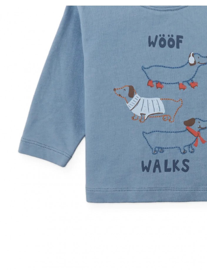 Baby Myron Graphic Tee with “Woof Walks” Graphic and Embroidered Outline