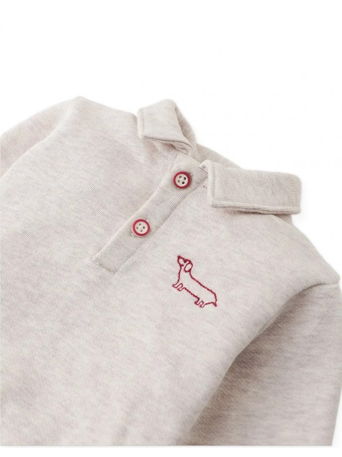 Baby Stefano French Terry Polo Pullover with Chest Dachshund Embroidery