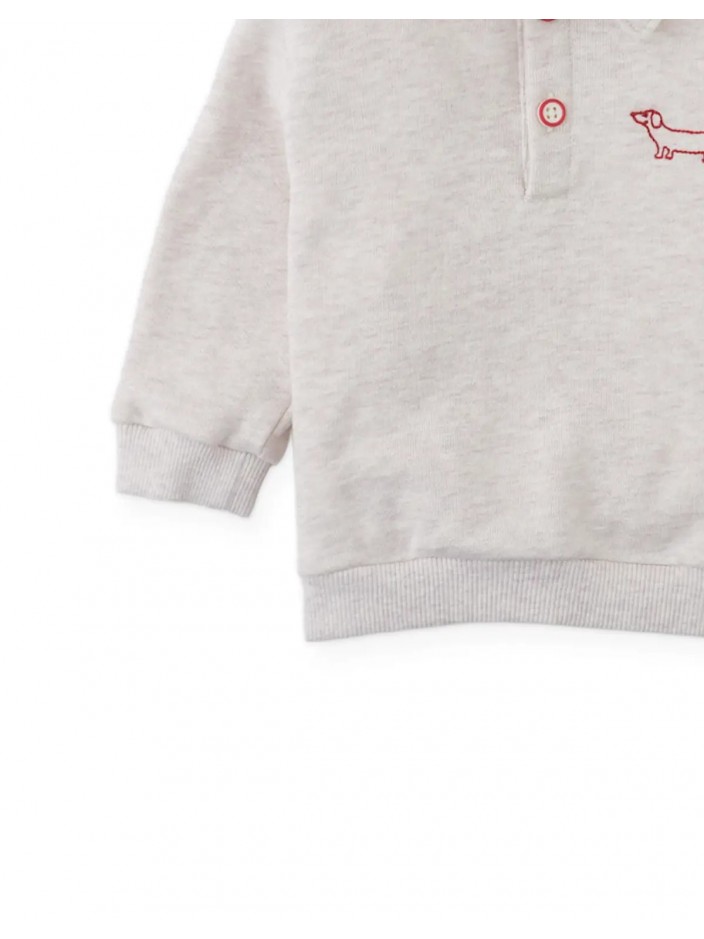 Baby Stefano French Terry Polo Pullover with Chest Dachshund Embroidery