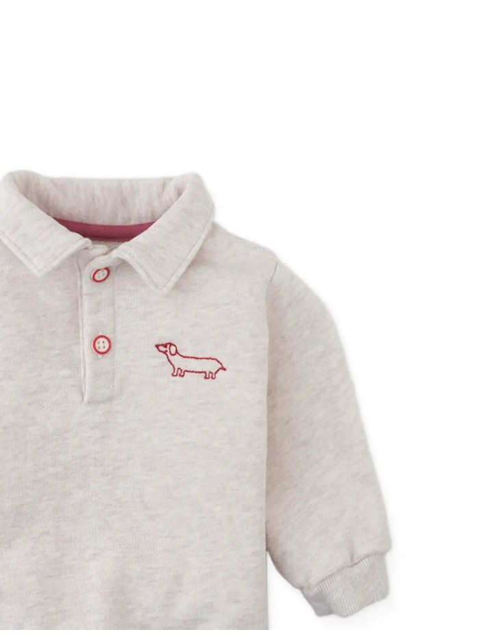 Baby Stefano French Terry Polo Pullover with Chest Dachshund Embroidery
