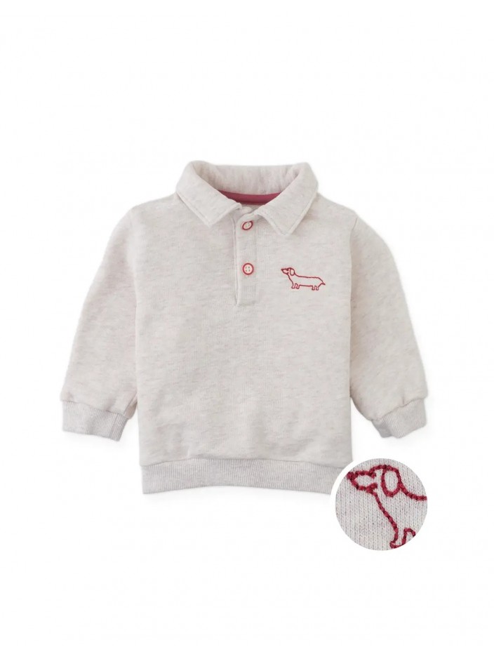 Baby Stefano French Terry Polo Pullover with Chest Dachshund Embroidery