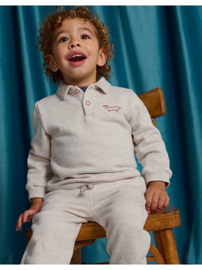 Baby Stefano French Terry Polo Pullover with Chest Dachshund Embroidery