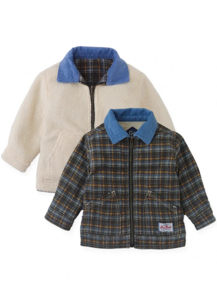 Baby Anthony Reversible Jacket in Plaid and Sherpa