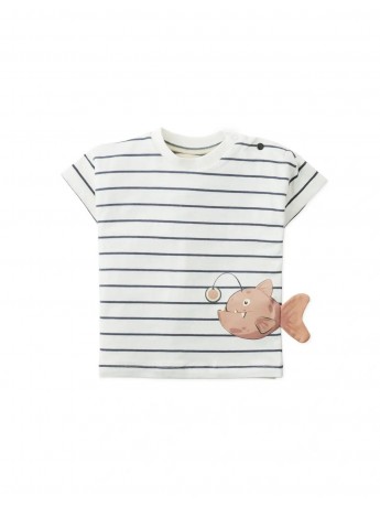 Baby Yuki Striped Tee with Angler Fish Appliqué