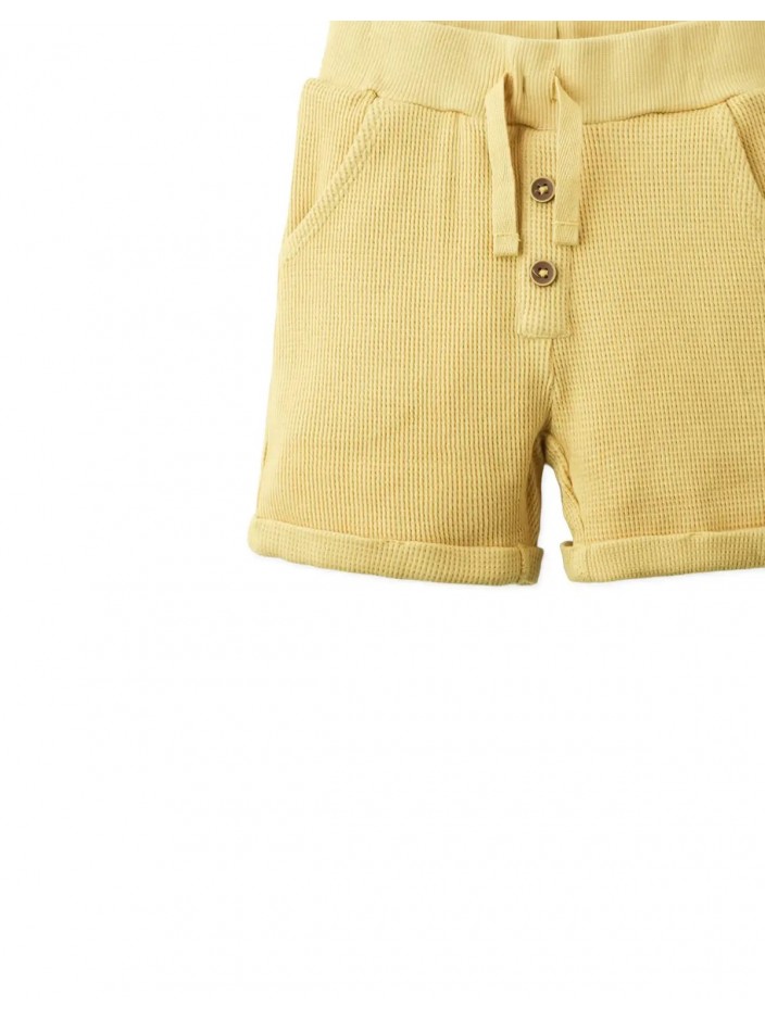 Baby Chen Waffle Drawstring Shorts with Button Details