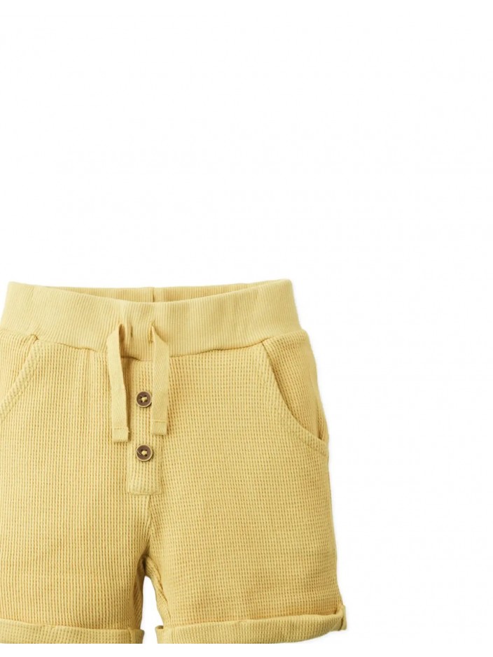 Baby Chen Waffle Drawstring Shorts with Button Details