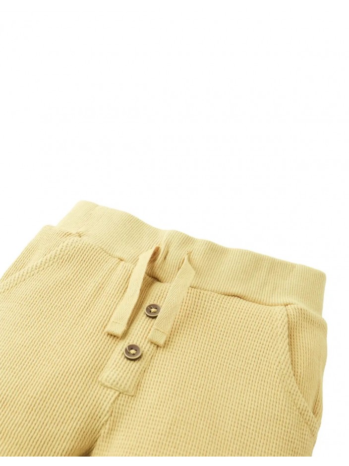 Baby Chen Waffle Drawstring Shorts with Button Details