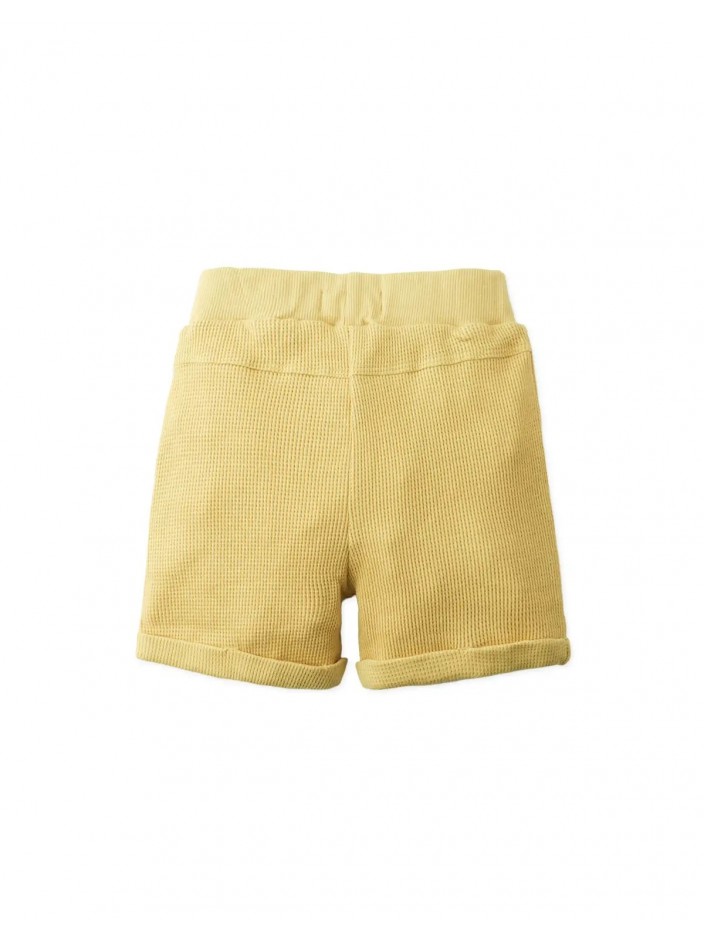 Baby Chen Waffle Drawstring Shorts with Button Details