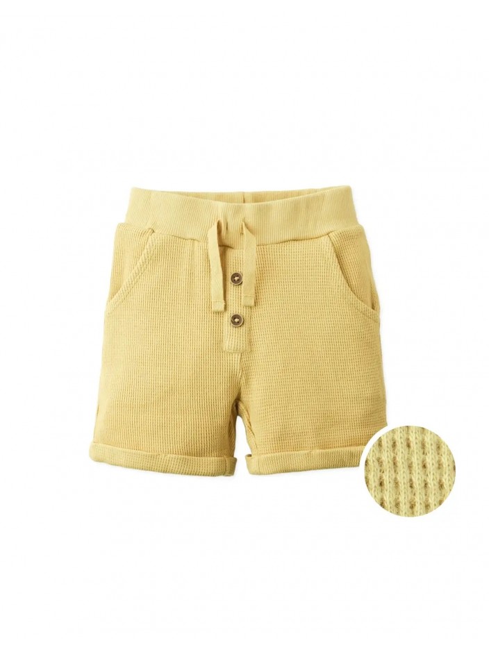 Baby Chen Waffle Drawstring Shorts with Button Details