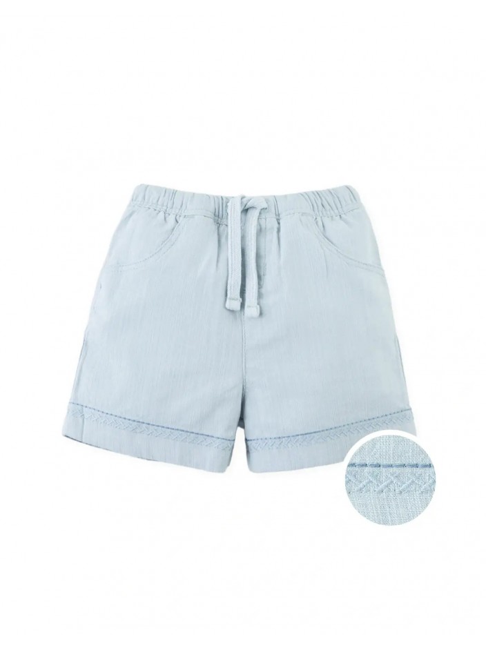 Baby Lee Linen-Like Drawstring Shorts with Embroidered Border