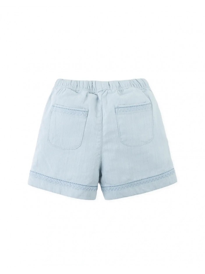 Baby Lee Linen-Like Drawstring Shorts with Embroidered Border