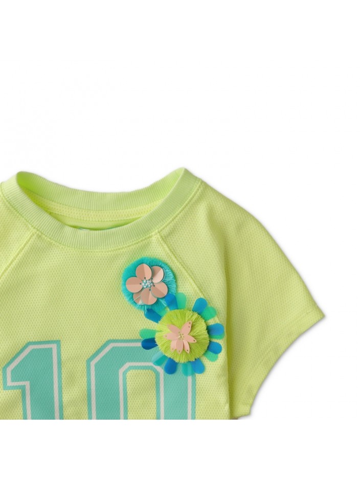 Girls Jersey Mesh with Floral Sequin Embellishments