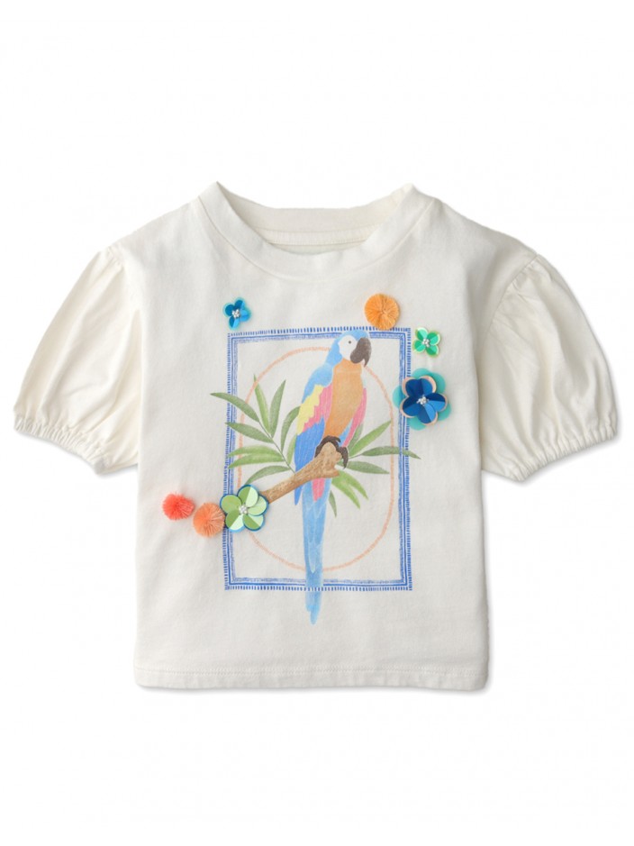 Girls T-shirt Parrot Print w Floral Sequin