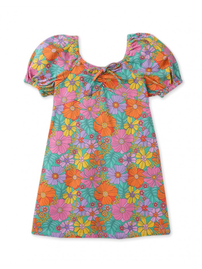 Girls Floral Print Sweetheart Jeresy Dress